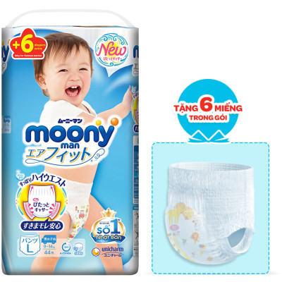 Tã Quần Cao Cấp Moony Nhật Bản Bé Trai L44 (44 Miếng) - Tặng 6 miếng trong gói