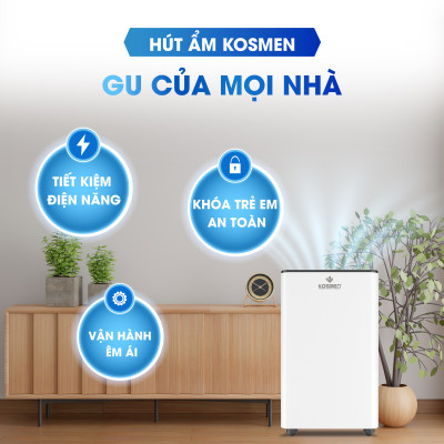 Máy Hút Ẩm Kosmen KM-60S Công Suất 60 lít/ngày, Công Nghệ Ion Âm - Hàng Chính Hãng