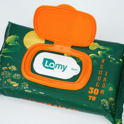 Khăn ướt bao sái lau bàn thờ Lamy 30 khăn/gói Hương Trầm cao cấp