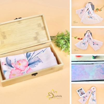 Khăn Lụa Thủy Ấn Cao Cấp Vẽ Tay Hoa Mugunghwa Hàn Quốc, Khăn Thời Trang Cao Cấp SenSilk, Khăn Lụa Tơ Tằm, Khăn Lụa Độc Bản