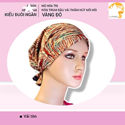 Nón hóa trị vải mềm mát, hút mồ hôi, bệnh nhân ung thư, chemo hat, nón trùm đầu [KIỂU ĐUÔI NGẮN-VÀNG ĐỎ] 