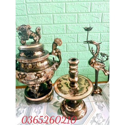 ĐỈNH 60 CM NẶNG 34 KG NGŨ SỰ 5 MÓN CHẤT LIỆU BẰNG ĐỒNG