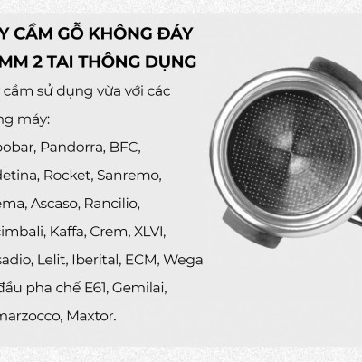 Feepie tay cầm gỗ pha espresso không đáy 58mm 2 tai thông dụng
