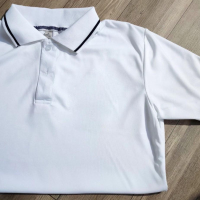 Áo Thun Có Cổ Màu Trắng Vải Cá Sấu Mè 4 Chiều Thời Trang 24h Dùng Chung Nam Nữ