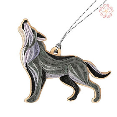 Ornament Nghệ Thuật Làm Thủ Công Từ Giấy Xoắn Kết Hợp Khắc Gỗ Veneer Model Chó Sói.