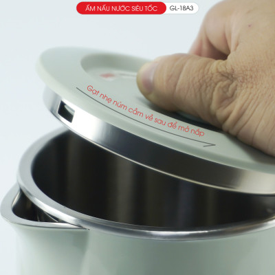 Ấm siêu tốc Gali GL-18A3 1.8L. Thiết kế 2 lớp cách nhiệt, Inox 304. Hàng chính hãng, bảo hành 24 tháng