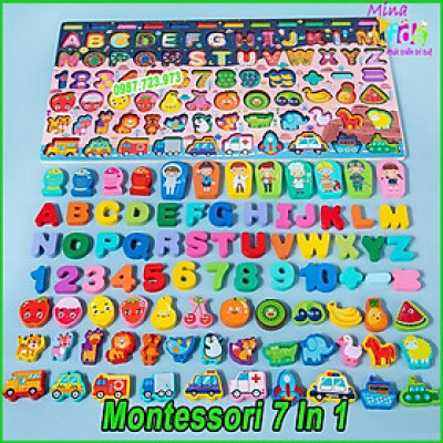 Bảng Chữ Cái Montessori 7 in 1 Kèm Xếp Hình Câu Cá Nam Châm Cho Bé