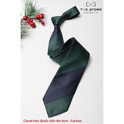 Cavat 8cm bản lớn Hàn Quốc cao cấp,kẻ xanh đậm - Tặng kèm hộp Full box