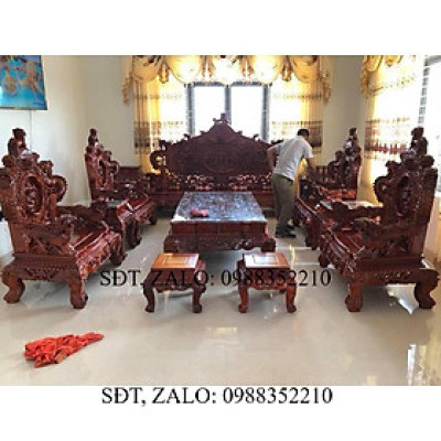 Bộ bàn ghế đồng kỵ nghê bảo đỉnh gỗ hương đỏ