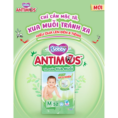 [MỚI] Tã Quần Xua Muỗi Bobby Antimos – Hàng rào Sả tự nhiên Bye Muỗi 8H - Size M 52 miếng
