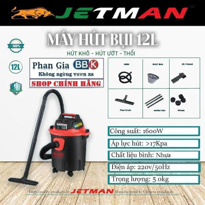 Máy Hút Bụi Cầm Tay JETMAN 12L, Máy Hút Bụi Công Nghiệp 1600W, Hút Bụi Cầm Tay 100% Dây Đồng, Bảo Hành 1 Năm
