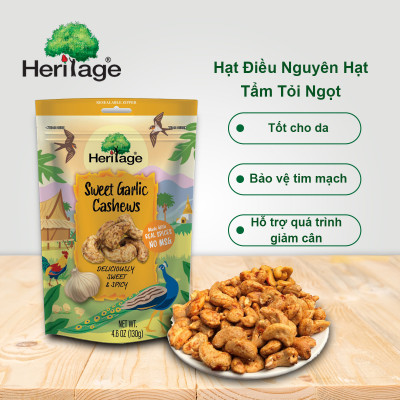 Hạt Điều Nguyên Hạt loại 1 Tẩm Tỏi Ngọt Heritage - Sweet Garlic Cashews