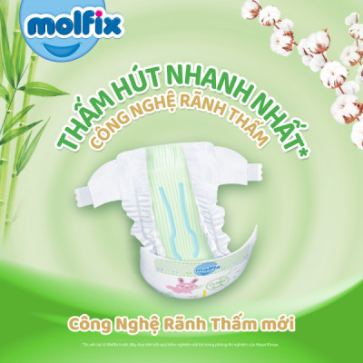 Miếng lót sơ sinh Molfix Thiên nhiên Super Jumbo Newborn 2 (trên 1 tháng tuổi) - Gói 60+6 miếng