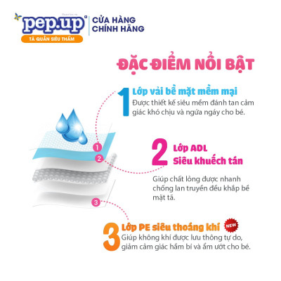 Tã/Bỉm Quần Em Bé Pep.up Cottony 3D Gói Nhỏ Siêu Mềm Mại, Siêu Khô Thoáng, Kháng Khuẩn Size S/M/L/XL