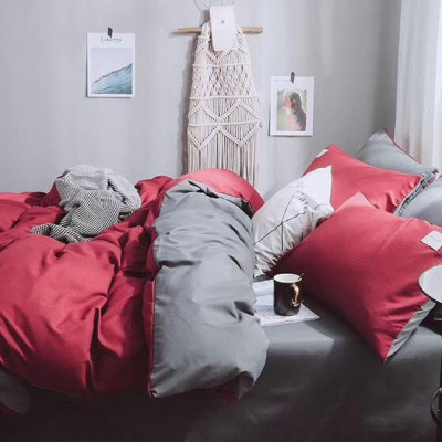 Bộ Chăn Ga Gối Cotton Tici LIDACO - Đỏ Đô Ga Xám