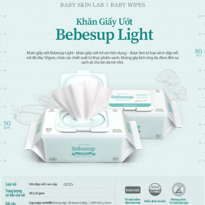 Combo10 Khăn Ướt Bebesup Light Zero Primier Sensitive Signature Gói Lớn Nhập Khẩu Hàn Quốc
