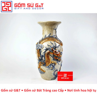 Lọ lộc bình men rạn rồng nổi Gốm Sứ G&T