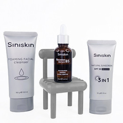 Bộ sản phẩm chăm sóc da Siniskin "Serum phục hồi da Recover B5, Kem Chống Nắng nâng tone tuje nhiên, Sữa Rửa Mặt tạo bọt dịu nhẹ
