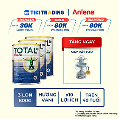Combo 3 TPBS Anlene TOTAL 10 lon 800g tặng máy vắt cam