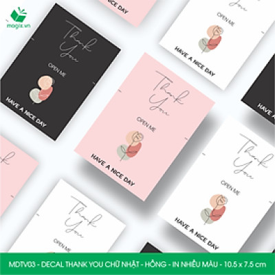 MDTV03 - 10.5x7.5 cm - 1000 Decal Thank you hình chữ nhật dán hộp carton, Label Thank you, tem nhãn cảm ơn có sẵn keo dán niêm phong gói hàng