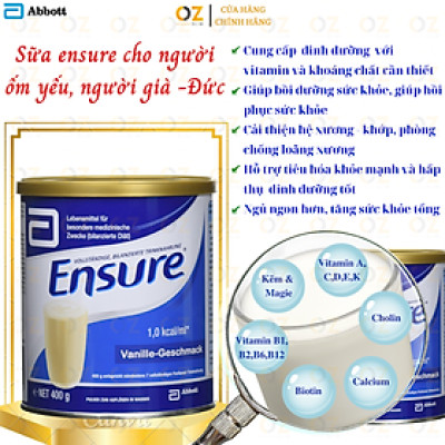 Sữa bột Ensure Vanille-Geschmask, Ensure Đức cho người lớn tuổi, giúp hồi phục sức khỏe cho người gầy yếu, suy dinh dưỡng 400gr/hộp