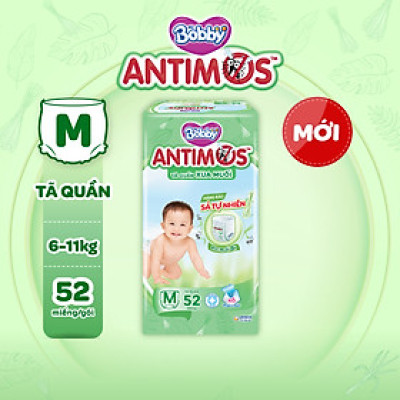 [MỚI] Tã Quần Xua Muỗi Bobby Antimos – Hàng rào Sả tự nhiên Bye Muỗi 8H - Size M 52 miếng