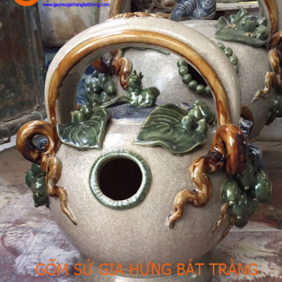 Bình vôi đắp trầu cau men rạn cao 33cm