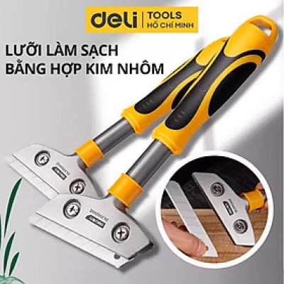 Bay sủi sơn DELI TOOLS 26cm - 36cm đuôi tua vít Màu vàng - Xẻng dao cạo sàn, vệ sinh tường, sủi sơn siêu sắc