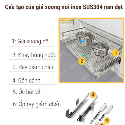 Giá xoong nồi inox 304 nan dẹt cho tủ bếp bảo hành vĩnh viễn han gỉ