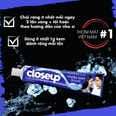 Combo 3 Kem đánh răng Closeup thơm mát bất tận tinh thể băng tuyết 230g