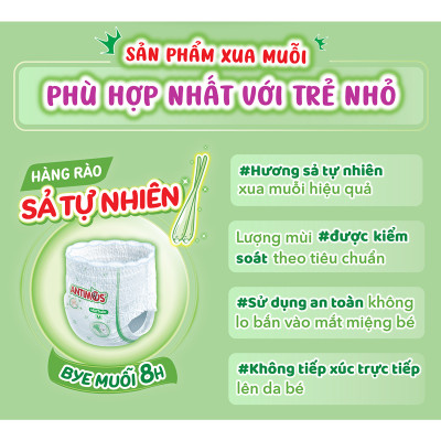 [MỚI] Tã Quần Xua Muỗi Bobby Antimos – Hàng rào Sả tự nhiên Bye Muỗi 8H - Size M 52 miếng