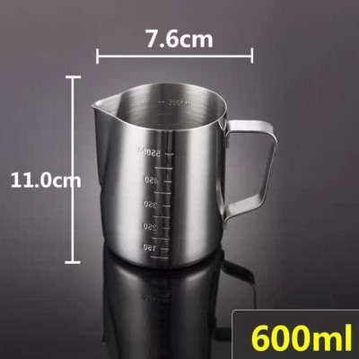 Ca đánh sữa pha chế đồ uống dành cho nhà hàng khách sạn quán bar  - ca inox 304 đánh sữa có quai, chia vạch CNC dõ nét chính sác dành cho cà phê Cappuccino/Latte
