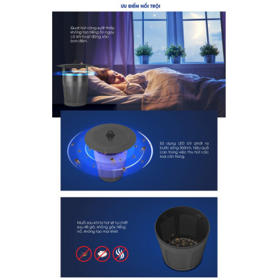 Đèn Bắt Muỗi Rạng Đông, Công Suất 5W, Bắt Muỗi Bằng Quạt Hút, Không Mùi, Không Tiếng Ồn - Hàng chính hãng