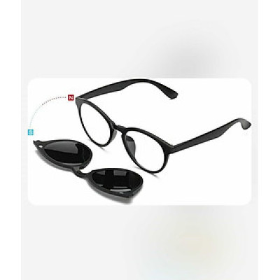 Kính Râm - Cận 2in1 2 Tròng Mắt Tròn Form To Gọng Nhựa Đen Cho Nam Nữ