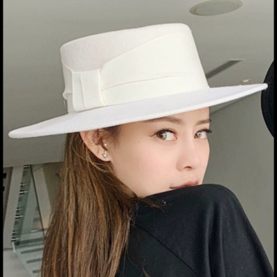 Nón cao bồi vành bằng mũ rộng vành nỉ dạ phối đai trắng thời trang Hàn Quốc dona24080801