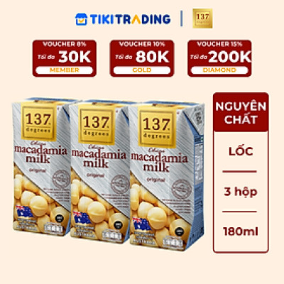Lốc 3 hộp Sữa hạt Macca Nguyên chất 137 DEGREES 180ml