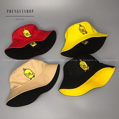  Mũ nón 2 mặt CHÚ VỊT NGỐ- nón bucket tai bèo vành - ĐEN-ĐỎ