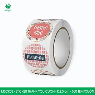 MSCK03 - D2.5 cm - 1 Cuộn 500 sticker thank you tròn, nhãn dán thank you, tem dán cảm ơn