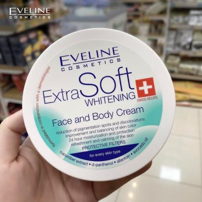 [Tặng nước hoa cao cấp 10ml] Bộ quà nước hoa hồng Eveline, Kem dưỡng trắng da Extra soft Eveline 200-400ml