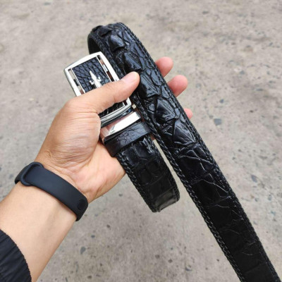 Thắt lưng da cá sấu Đan Viền Thủ Công Rất Bền! (mặt bạc)