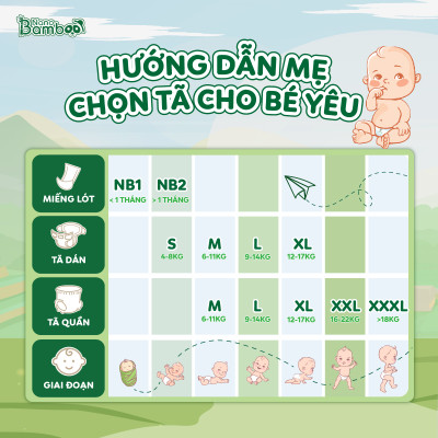 [Chính Hãng][Ảnh Thật] Tã/Bỉm Dán Nano Bamboo sợi tre thiên nhiên size M (6-11 kg) 56 miếng