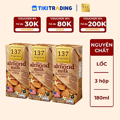 Lốc 3 hộp Sữa hạt Hạnh nhân Nguyên chất 137 DEGREES 180ml