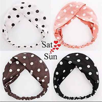 Băng Đô Turban Vải Họa Tiết Chấm Bi Dùng Khi Trang Điểm Đi Chơi...