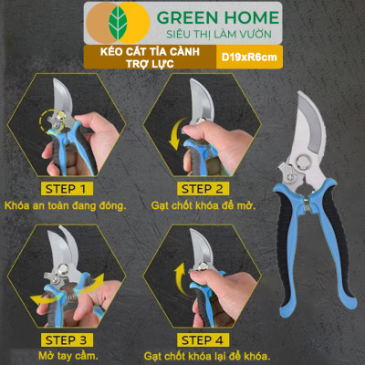 Kéo Cắt Cành GreenHome, D19xR6cm, Tỉa Hoa, Làm Vườn, Thiết Kế Tối Ưu Giảm Lực Tay, Màu Sắc Hiện Đại, Dễ Sử Dụng