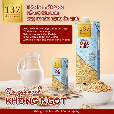 Lốc 3 hộp Sữa hạt Yến mạch Không đường 137 DEGREES 180ml