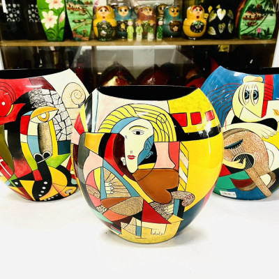 Bình Sơn Mài dẹp Cao Cấp Thanh Bình Lê size 30x25x12 thích hợp cắm hoa, trang trí, làm quà tặng,...