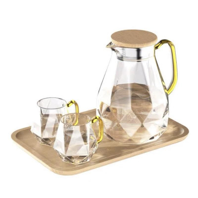 Bộ bình nước thuỷ tinh kim cương nắp inox