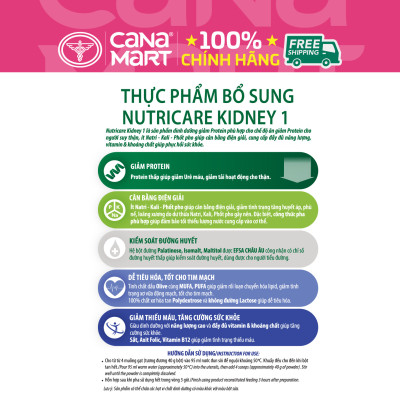 Sữa bột cho người suy thận Nutricare Kidney 1 giảm protein & giúp cân bằng điện giải, kiểm soát đường huyết (900g)