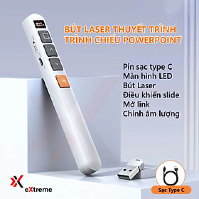 Bút Laser eXtreme LP1101 Thuyết Trình Chiếu PowerPoint | Pin Sạc Type C | Màn Hình LED | Điều Khiển Slide - Hàng chính hãng
