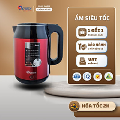 Ấm Siêu Tốc Chính Hãng SOWUN SW1629 ,Chất Liệu INOX Nguyên Khối Công Suất Lớn Giúp Nước Sôi Nhanh